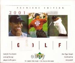 2001 Upper Deck Premiere Edit. Fact. Sealed Red Golf BX T. WOODS RC &AUTO