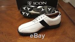 2014 Footjoy FJ ICON Mens Golf Shoes 52070 NEW White/Black 9.5M New withBox