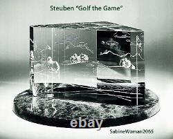 BIG 7lb NEW in BOX STEUBEN glass GOLF GAME engraved putter &base PGA Driver art
