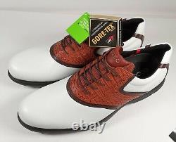 Ecco Men's Golf Shoes Gore-Tex, Size 11-11.5 White + Brown Bamboo NEW Tags+ Box