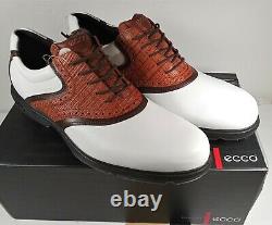 Ecco Men's Golf Shoes Gore-Tex, Size 11-11.5 White + Brown Bamboo NEW Tags+ Box