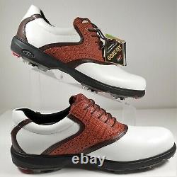 Ecco Men's Golf Shoes Gore-Tex, Size 11-11.5 White + Brown Bamboo NEW Tags+ Box