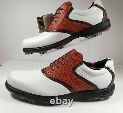 Ecco Men's Golf Shoes Gore-Tex, Size 11-11.5 White + Brown Bamboo NEW Tags+ Box