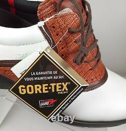 Ecco Men's Golf Shoes Gore-Tex, Size 11-11.5 White + Brown Bamboo NEW Tags+ Box