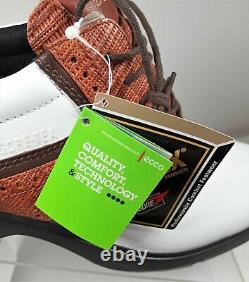 Ecco Men's Golf Shoes Gore-Tex, Size 11-11.5 White + Brown Bamboo NEW Tags+ Box