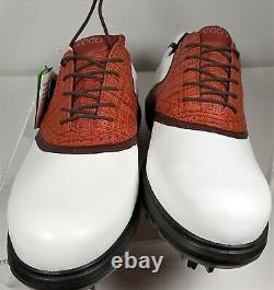 Ecco Men's Golf Shoes Gore-Tex, Size 11-11.5 White + Brown Bamboo NEW Tags+ Box