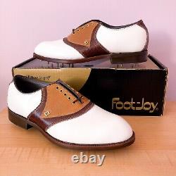 FootJoy Classics White Leather & Brown V-saddle golf shoes Men's 8.5D NEW in Box