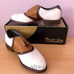 FootJoy Classics White Leather & Brown V-saddle golf shoes Men's 8.5D NEW in Box