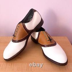 FootJoy Classics White Leather & Brown V-saddle golf shoes Men's 8.5D NEW in Box