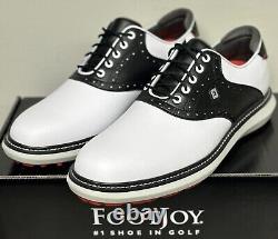 FootJoy Traditions Spikeless Leather Golf Shoes White/Black Size 9.5 NEW in Box`