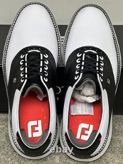 FootJoy Traditions Spikeless Leather Golf Shoes White/Black Size 9.5 NEW in Box`