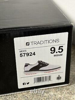 FootJoy Traditions Spikeless Leather Golf Shoes White/Black Size 9.5 NEW in Box`