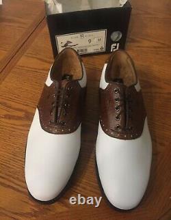 Footjoy Icon Black 9m Mens Golf Shoes 52006. White/brown Saddle. New In Box