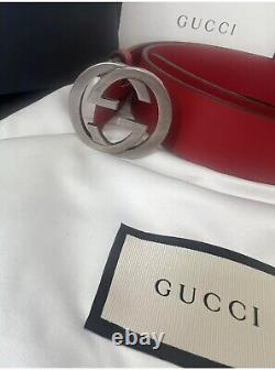 GUCCI NEW belt Withdust Bag Box Bag red double G buckle Sz 90. 36 Inches 100% Aut