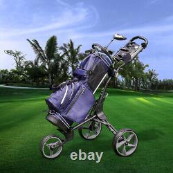 KVV Gray 3 Wheel Golf Push Cart Ultra Lightweight Smallest Folding Size, Open Box