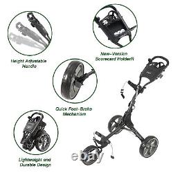 KVV Gray 3 Wheel Golf Push Cart Ultra Lightweight Smallest Folding Size, Open Box