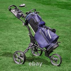 KVV Gray 3 Wheel Golf Push Cart Ultra Lightweight Smallest Folding Size, Open Box