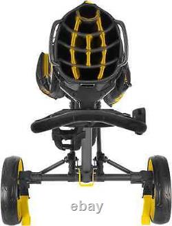 KVV Yellow 3 Wheel Compact Flat Folding Design Golf Push-Pull Cart, Open Box