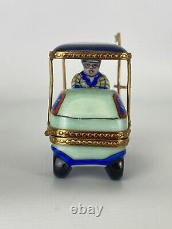 Limoges 13/500 Limited Edit New Blue Green Golf Cart Golfer Trinket Box Auth