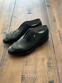 NEW FootJoy Classics Black Leather brogue shield-tip golf shoes Men's 7D No Box
