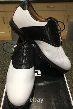 New In Box Footjoy Icon Black Golf Shoes Uk10 Wide Fit White/Black Lizard 52007K