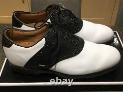 New In Box Footjoy Icon Black Golf Shoes Uk10 Wide Fit White/Black Lizard 52007K