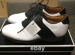 New In Box Footjoy Icon Black Golf Shoes Uk10 Wide Fit White/Black Lizard 52007K