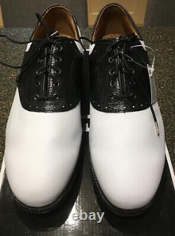 New In Box Footjoy Icon Black Golf Shoes Uk10 Wide Fit White/Black Lizard 52007K