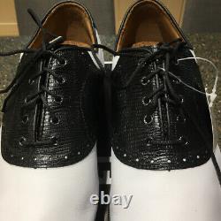 New In Box Footjoy Icon Black Golf Shoes Uk10 Wide Fit White/Black Lizard 52007K