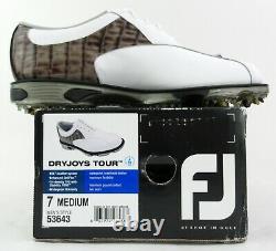 New With Box! FootJoy DryJoys Tour Golf Shoes White/Slate Croc Embossed Sz 7M