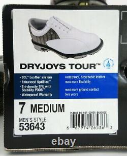 New With Box! FootJoy DryJoys Tour Golf Shoes White/Slate Croc Embossed Sz 7M