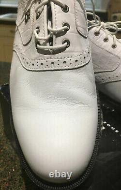 New With Box Footjoy Dryjoys Tour Golf Shoes White/White Croc Size UK 11 M