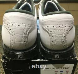 New With Box Footjoy Dryjoys Tour Golf Shoes White/White Croc Size UK 11 M