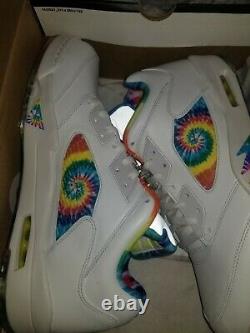 New in Box Jordan 5 V Golf Shoes Tie Dye CW4205-100 Size 14 Peace and Love