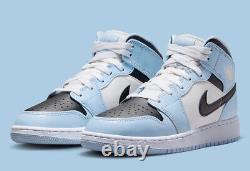 Nike Air Jordan 1 Mid Ice Blue Black White UNC Shoes 555112-401 (GS) Youth Sizes