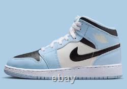 Nike Air Jordan 1 Mid Ice Blue Black White UNC Shoes 555112-401 (GS) Youth Sizes