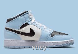 Nike Air Jordan 1 Mid Ice Blue Black White UNC Shoes 555112-401 (GS) Youth Sizes