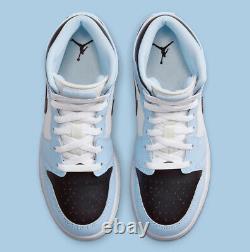 Nike Air Jordan 1 Mid Ice Blue Black White UNC Shoes 555112-401 (GS) Youth Sizes