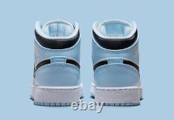 Nike Air Jordan 1 Mid Ice Blue Black White UNC Shoes 555112-401 (GS) Youth Sizes