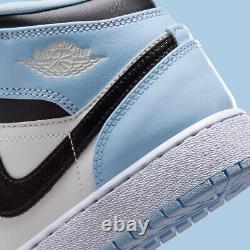 Nike Air Jordan 1 Mid Ice Blue Black White UNC Shoes 555112-401 (GS) Youth Sizes