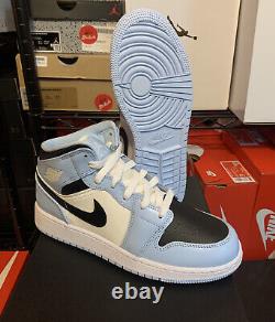 Nike Air Jordan 1 Mid Ice Blue Black White UNC Shoes 555112-401 (GS) Youth Sizes