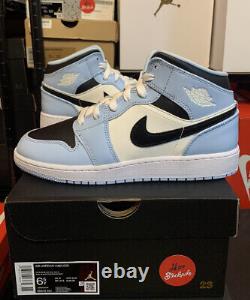 Nike Air Jordan 1 Mid Ice Blue Black White UNC Shoes 555112-401 (GS) Youth Sizes