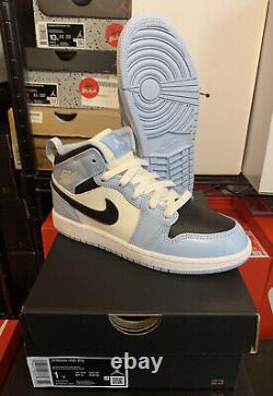 Nike Air Jordan 1 Mid Ice Blue Black White UNC Shoes 555112-401 (GS) Youth Sizes