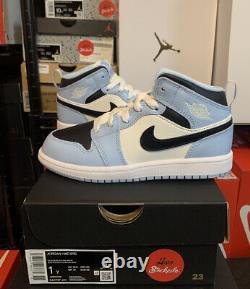 Nike Air Jordan 1 Mid Ice Blue Black White UNC Shoes 555112-401 (GS) Youth Sizes