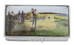 Porcelain Top Golf Pillbox Sterling Silver Pill Box