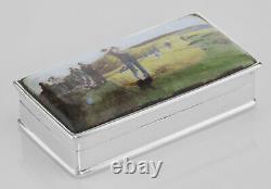 Porcelain Top Golf Pillbox Sterling Silver Pill Box