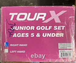 Tour X 5pc Jr Golf Set withStand Bag 3 Clubs Pink and White Right Handed Open Box