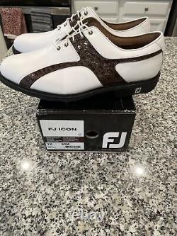 White Brown FootJoy Icon Golf Shoes 12W Croc 52184 New Box